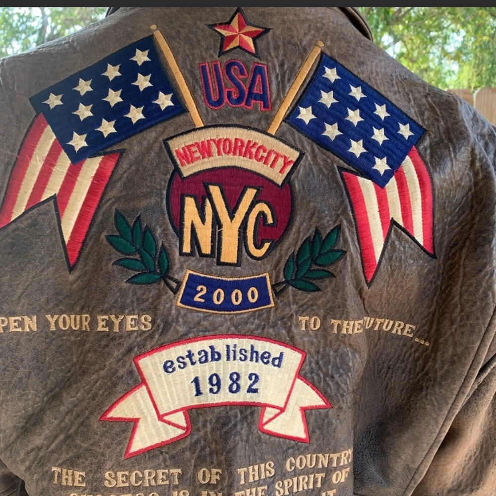 Unisex Cedars Bomber Patch Brown Leather Jacket
